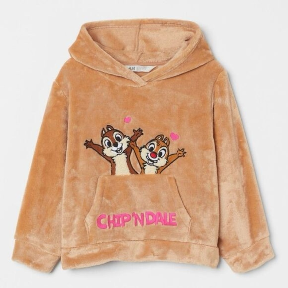 H&M Tan Chip 'n Dale Kids plush embroidered hoodie like new Disney